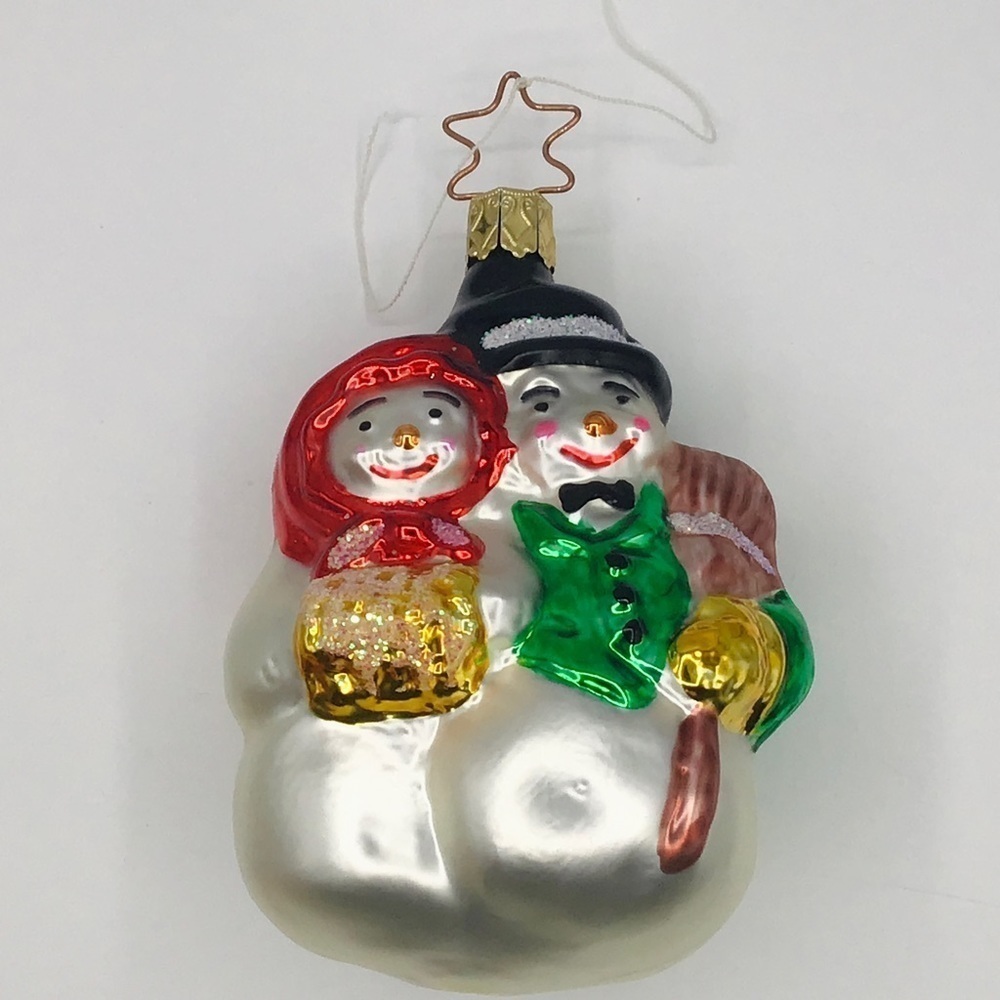 HAND Blown Christmas Ornament Glass Mr and Mrs Snowman Couple Newlyweds Xmas
